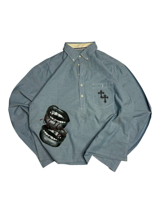 Printed Half Button Boxy Shirt