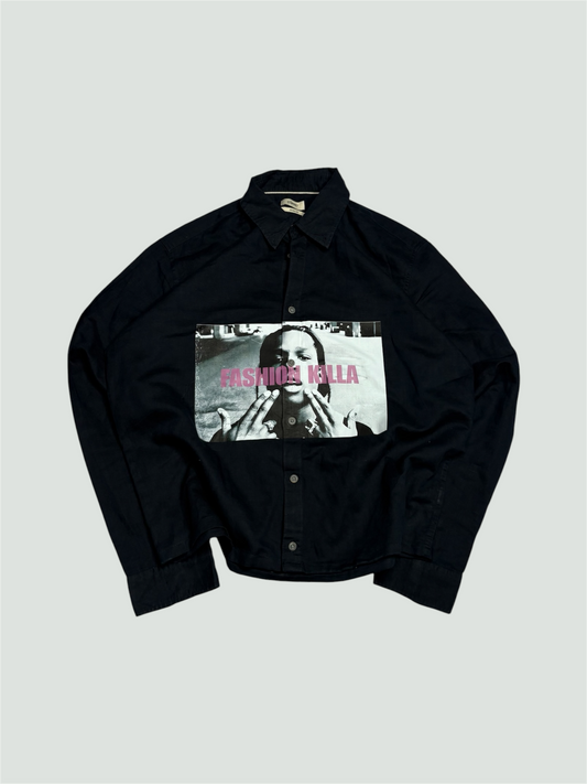 Printed Boxy Shirt (Dark Blue Not Black)