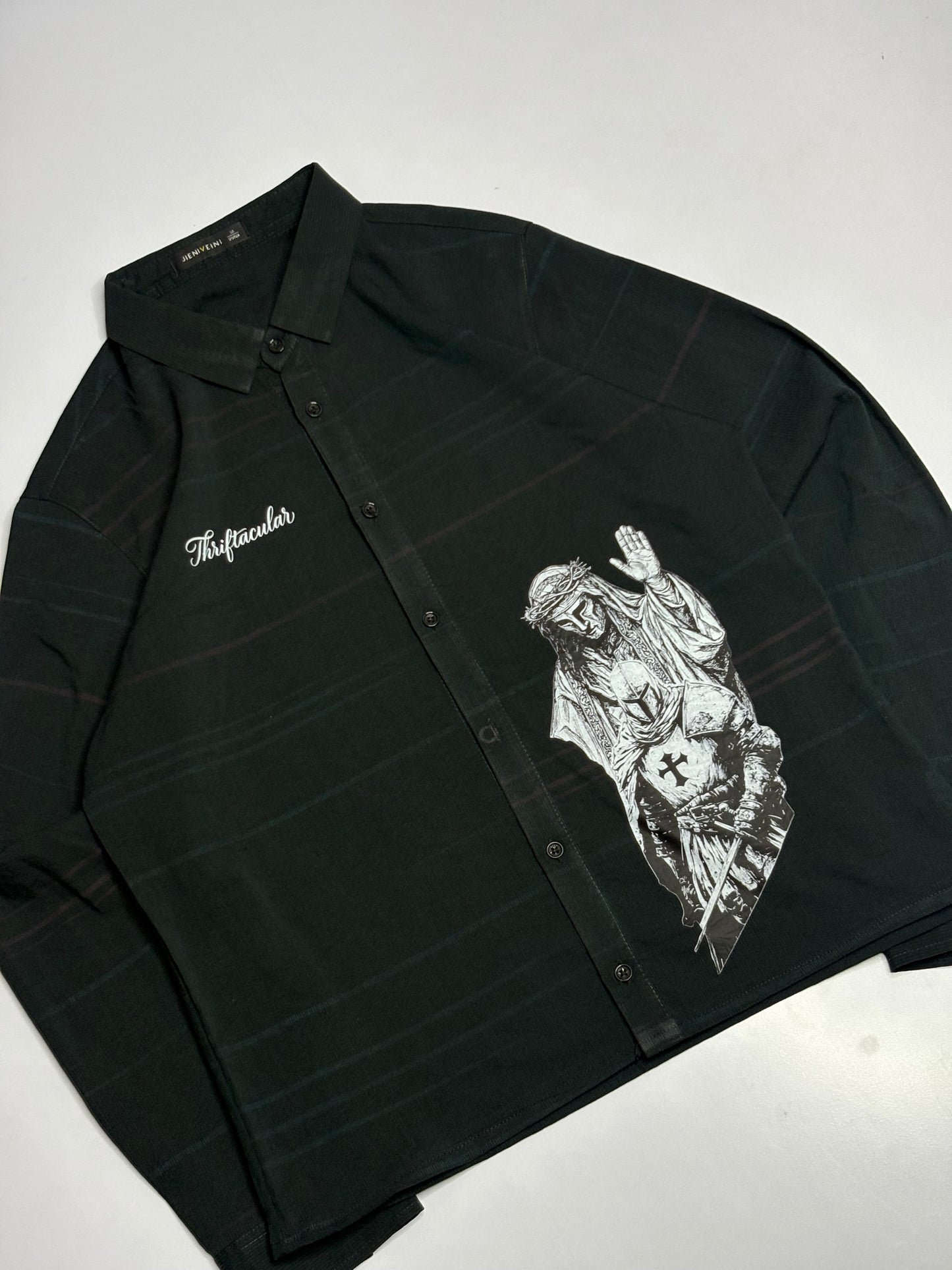 Printed Boxy Shirt (Dark Green)