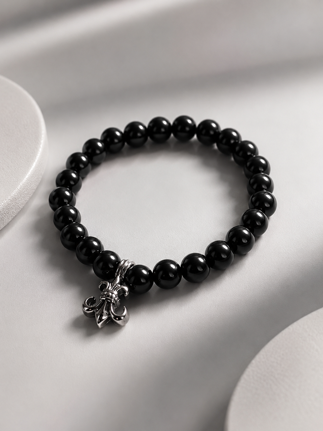 Black Onyx Cross Charm Bracelet