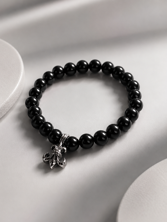 Black Onyx Cross Charm Bracelet